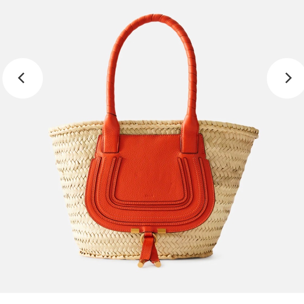 Chloe Marcie Medium Woven Raffia Tote Orange - Picture 9 of 11